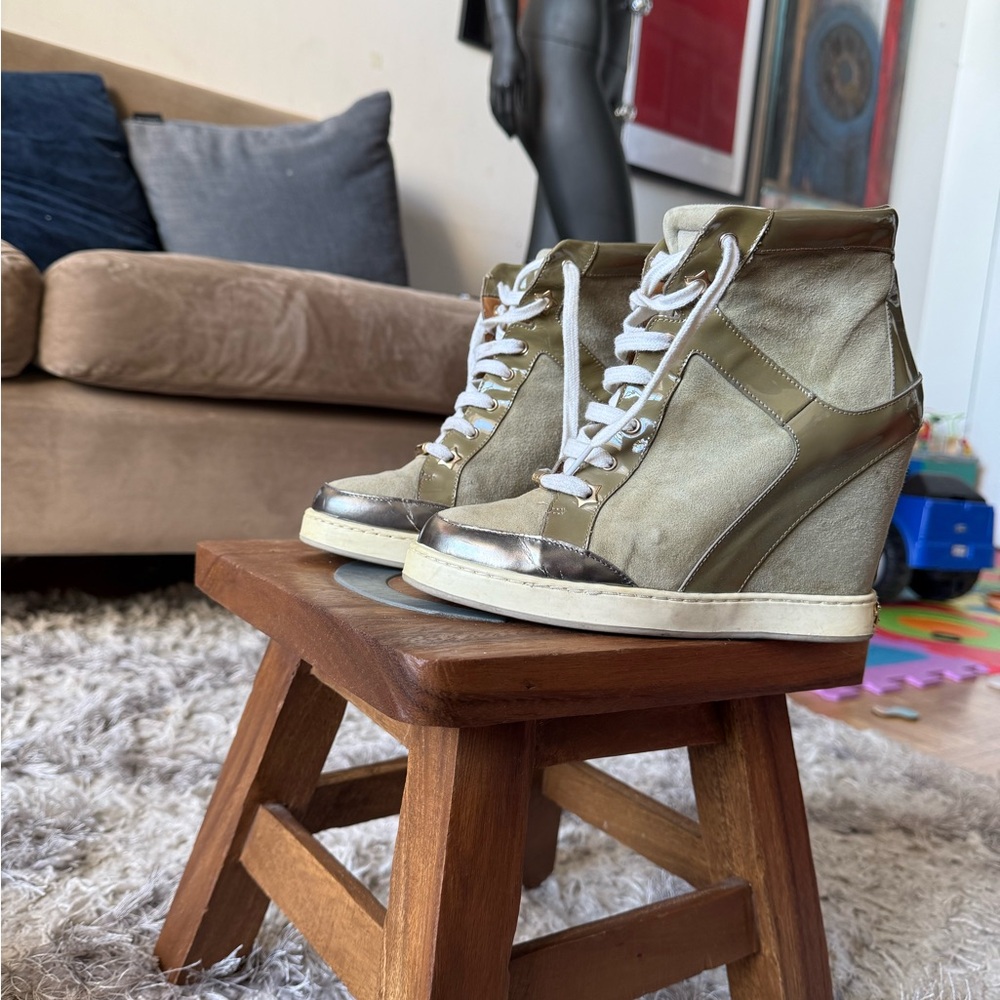 Jimmy Choo Metallic Gold Wedge Sneakers